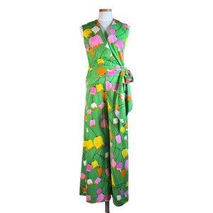 Vintage 60s Mod Tulip Floral Wrap Top Wide Leg Palazzo Pants Set S XS 2/4 W-26"